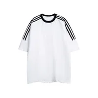 Drop Shoulder Three Bars Striped Cotton T-shirt Custom Class Uniform Picture Printing Logo Culture Advertising Shirt Short Sleeve Loose Fashion Brand main image 1