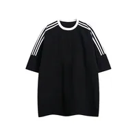 Drop Shoulder Three Bars Striped Cotton T-shirt Custom Class Uniform Picture Printing Logo Culture Advertising Shirt Short Sleeve Loose Fashion Brand main image 3
