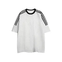 Drop Shoulder Three Bars Striped Cotton T-shirt Custom Class Uniform Picture Printing Logo Culture Advertising Shirt Short Sleeve Loose Fashion Brand main image 2