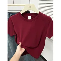 220G Round Neck Shoulder Short Sleeve T-shirt 40 Pieces 1*1 Rib 92% Cotton 8% Spandex Printed Logo Open Design main image 3