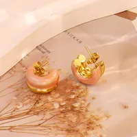 1 Pair Simple Style C Shape Round 304 Stainless Steel 18K Gold Plated Earrings Ear Studs main image 8