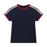 220G Contrast Color Stripe Short-Sleeved T-shirt 40 Pieces 1*1 Rib 92% Cotton 8% Spandex Open Version Custom Printed Logo main image 1