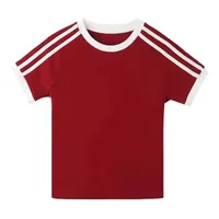 220G Contrast Color Stripe Short-Sleeved T-shirt 40 Pieces 1*1 Rib 92% Cotton 8% Spandex Open Version Custom Printed Logo sku image 12