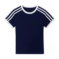 220G Contrast Color Stripe Short-Sleeved T-shirt 40 Pieces 1*1 Rib 92% Cotton 8% Spandex Open Version Custom Printed Logo sku image 14