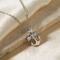 Modern Style Classic Style Anchor Flower 304 Stainless Steel Copper Three-dimensional Inlay Zircon Rhodium Plated Women's Pendant Necklace main image 7