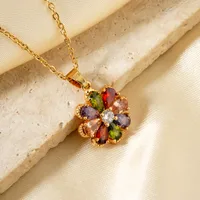 Modern Style Classic Style Anchor Flower 304 Stainless Steel Copper Three-dimensional Inlay Zircon Rhodium Plated Women's Pendant Necklace main image 4