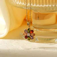 Modern Style Classic Style Anchor Flower 304 Stainless Steel Copper Three-dimensional Inlay Zircon Rhodium Plated Women's Pendant Necklace main image 3