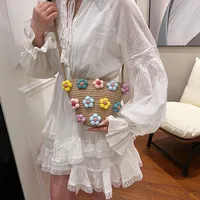 Women's Cotton And Linen Flower Cute Bucket Zipper Shoulder Bag main image 3