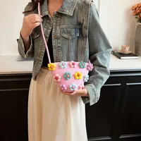 Women's Cotton And Linen Flower Cute Bucket Zipper Shoulder Bag main image 4