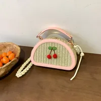 Women's Straw Cherry Cute Semicircle Buckle Handbag main image 3
