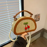 Women's Straw Cherry Cute Semicircle Buckle Handbag main image 5