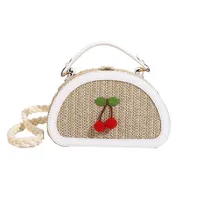 Women's Straw Cherry Cute Semicircle Buckle Handbag sku image 1
