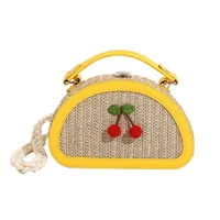 Women's Straw Cherry Cute Semicircle Buckle Handbag sku image 2