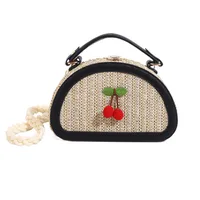 Women's Straw Cherry Cute Semicircle Buckle Handbag sku image 4