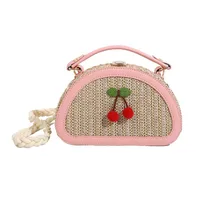 Women's Straw Cherry Cute Semicircle Buckle Handbag sku image 5