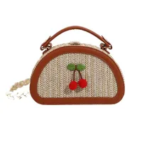 Women's Straw Cherry Cute Semicircle Buckle Handbag sku image 6