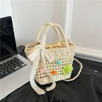 Women's Straw Round Dots Color Block Vacation Square String Straw Bag main image 1