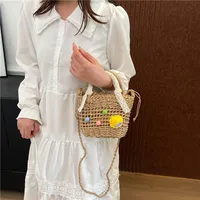 Women's Straw Round Dots Color Block Vacation Square String Straw Bag main image 2