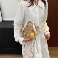 Women's Straw Round Dots Color Block Vacation Square String Straw Bag main image 4