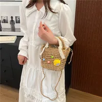 Women's Straw Round Dots Color Block Vacation Square String Straw Bag main image 3