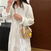 Women's Straw Round Dots Color Block Vacation Square String Straw Bag main image 5