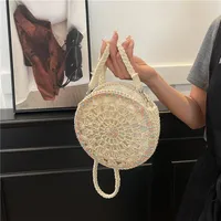 Women's Straw Geometric Vacation Round String Shoulder Bag main image 2