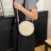 Women's Straw Geometric Vacation Round String Shoulder Bag main image 3