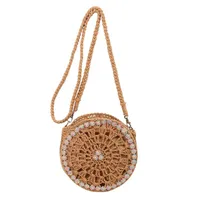 Women's Straw Geometric Vacation Round String Shoulder Bag sku image 1