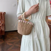 Women's Straw Flower Vacation Bucket String Straw Bag main image 1