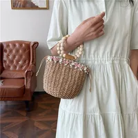 Women's Straw Flower Vacation Bucket String Straw Bag main image 2