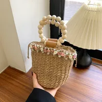 Women's Straw Flower Vacation Bucket String Straw Bag main image 3