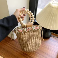 Women's Straw Flower Vacation Bucket String Straw Bag main image 4
