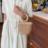 Women's Straw Flower Vacation Bucket String Straw Bag main image 5