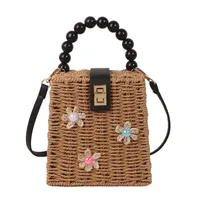 Women's Straw Flower Vacation Square Buckle Square Bag sku image 1