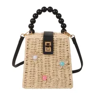 Women's Straw Flower Vacation Square Buckle Square Bag sku image 2