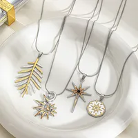 Casual Simple Style Artistic Eight Awn Star Geometric Leaves 304 Stainless Steel Plating Inlay Zircon 18K Gold Plated Women's Pendant Necklace main image 2