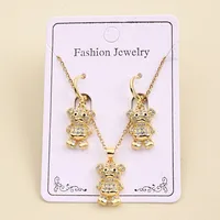 Casual Sweet Simple Style Oval Bear Grain Copper Polishing Inlay Zircon 18K Gold Plated Women's Jewelry Set main image 2
