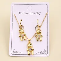 Casual Sweet Simple Style Oval Bear Grain Copper Polishing Inlay Zircon 18K Gold Plated Women's Jewelry Set main image 4