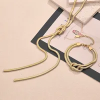 Casual Modern Style Streetwear Simple Solid Color Knot Stainless Steel Polishing Plating 18K Gold Plated Women's Bracelets Necklace Jewelry Set main image 3