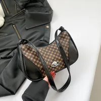 Women's Medium Pu Leather Plaid Streetwear Sewing Thread Square Zipper Underarm Bag sku image 1