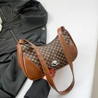 Women's Medium Pu Leather Plaid Streetwear Sewing Thread Square Zipper Underarm Bag sku image 3