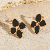 1 Pair Cute Sweet Geometric Flower Enamel Plating 304 Stainless Steel 18K Gold Plated Ear Studs main image 3