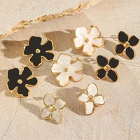 1 Pair Cute Sweet Geometric Flower Enamel Plating 304 Stainless Steel 18K Gold Plated Ear Studs main image 1