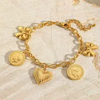 Casual Elegant Vintage Style Geometric Heart Shape Bow Knot 304 Stainless Steel Plating 18K Gold Plated Women's Bracelets Necklace main image 3