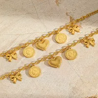 Casual Elegant Vintage Style Geometric Heart Shape Bow Knot 304 Stainless Steel Plating 18K Gold Plated Women's Bracelets Necklace main image 2