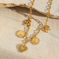 Casual Elegant Vintage Style Geometric Heart Shape Bow Knot 304 Stainless Steel Plating 18K Gold Plated Women's Bracelets Necklace main image 4