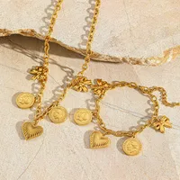 Casual Elegant Vintage Style Geometric Heart Shape Bow Knot 304 Stainless Steel Plating 18K Gold Plated Women's Bracelets Necklace main image 1