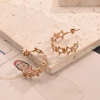 1 Pair/Package Casual Modern Style Simple Style C Shape Pentagram Handmade Polishing Plating 304 Stainless Steel 18K Gold Plated Colorful Plating Rose Gold Plated Earrings main image 2