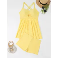 Women's Bohemian Solid Color 2 Pieces Set One Piece Swimwear sku image 9