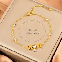 Elegant Letter Heart Shape 304 Stainless Steel Polishing Plating Inlay Zircon 14K Gold Plated Mother'S Day Women's Bracelets Necklace main image 2